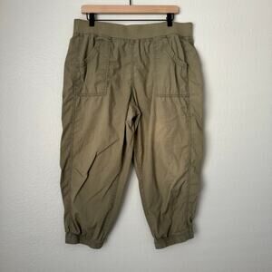 Chicos Womens Green Cropped Cargo Pants Stretch Waist Pockets Casual Size Large